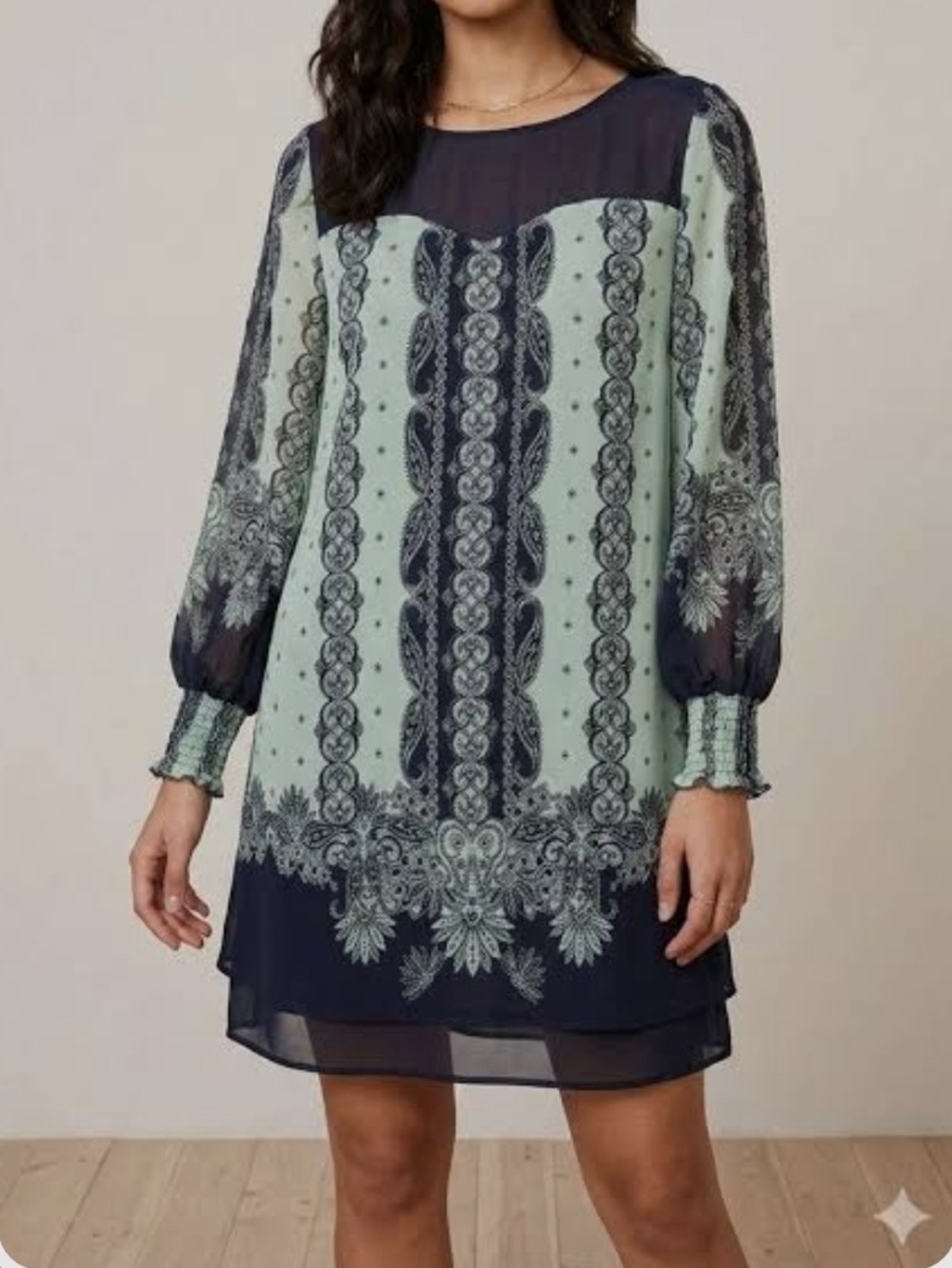 Xhilaration Navy and Mint Printed Mini Dress